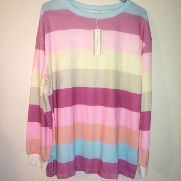 Long Sleeve multi colored lightweight round Neck Pullover sweater blouse - Picture 2 of 15